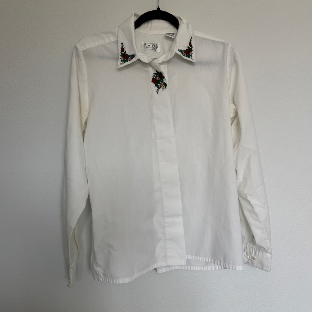Witt Weiden White Embroidered Button Down Shirt Blouse Size 14